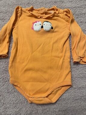 Gymboree Penguin Bodysuit 12–18M Orange Long Sleeve